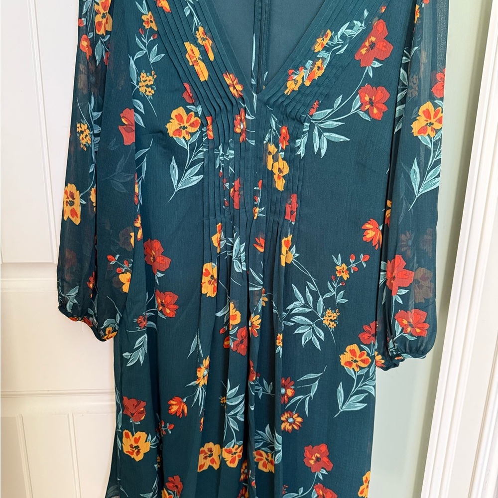 Calvin Klein Dark Green Floral Long Sleeve Dress